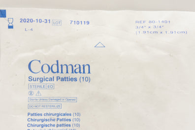 Codman 80-1401 Surgical Patties 3/4 x 3/4 inch - Pack of 10 (x)